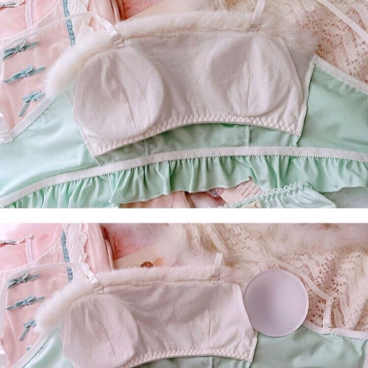 Soft Mint Heart Kawaii Princess Sweet Kawaii Lingerie Set 