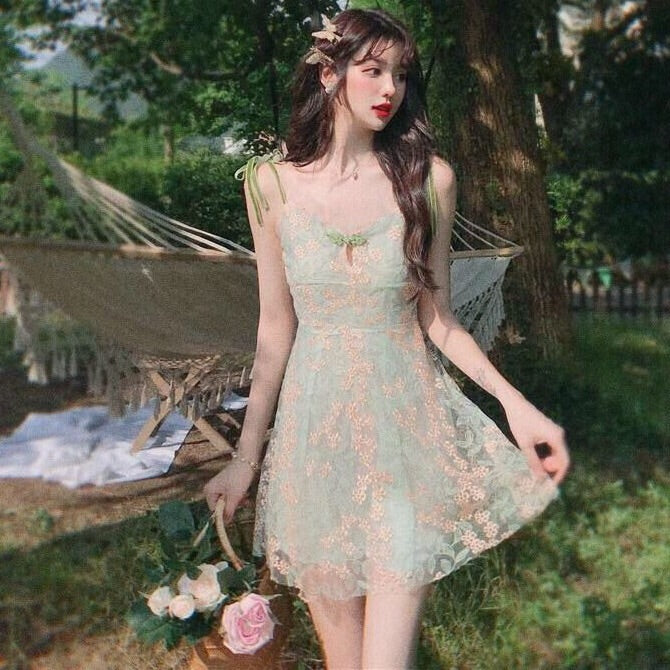 Spring Elfie Flower Embroidered Fairy Dress - Cottagecore