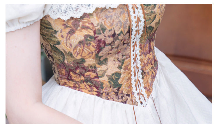 Swan River Floral Tapestry Corset Cottagecore Dress 
