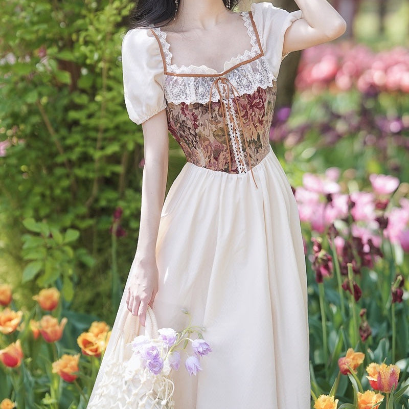 Swan River Floral Tapestry Corset Cottagecore Dress 