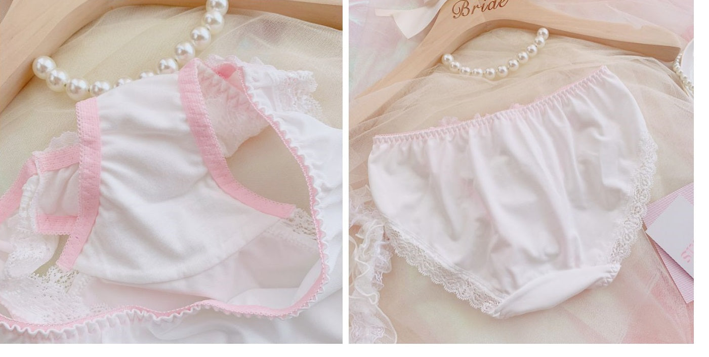 Kawaii Lace Pink Bra And Panty Set Back Lolita French Retro Cotton