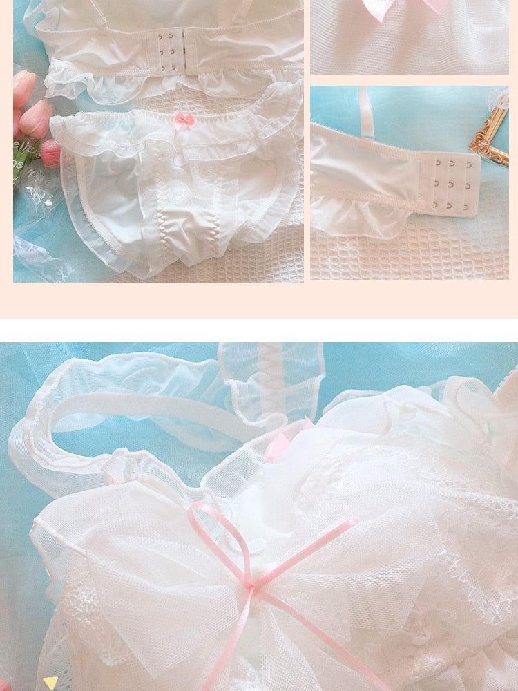 Sweet Girly Pink Bow Kawaii Princess Lingerie Set Kawaii Underwear