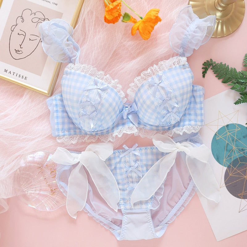 Sweet Lolita Plaid Nymphet Lingerie Underwear Set Soft Girl Aesthetic