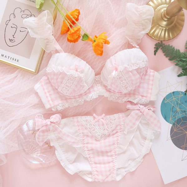 Sweet Lolita Girly Plaid Nymphet Lingerie Set 