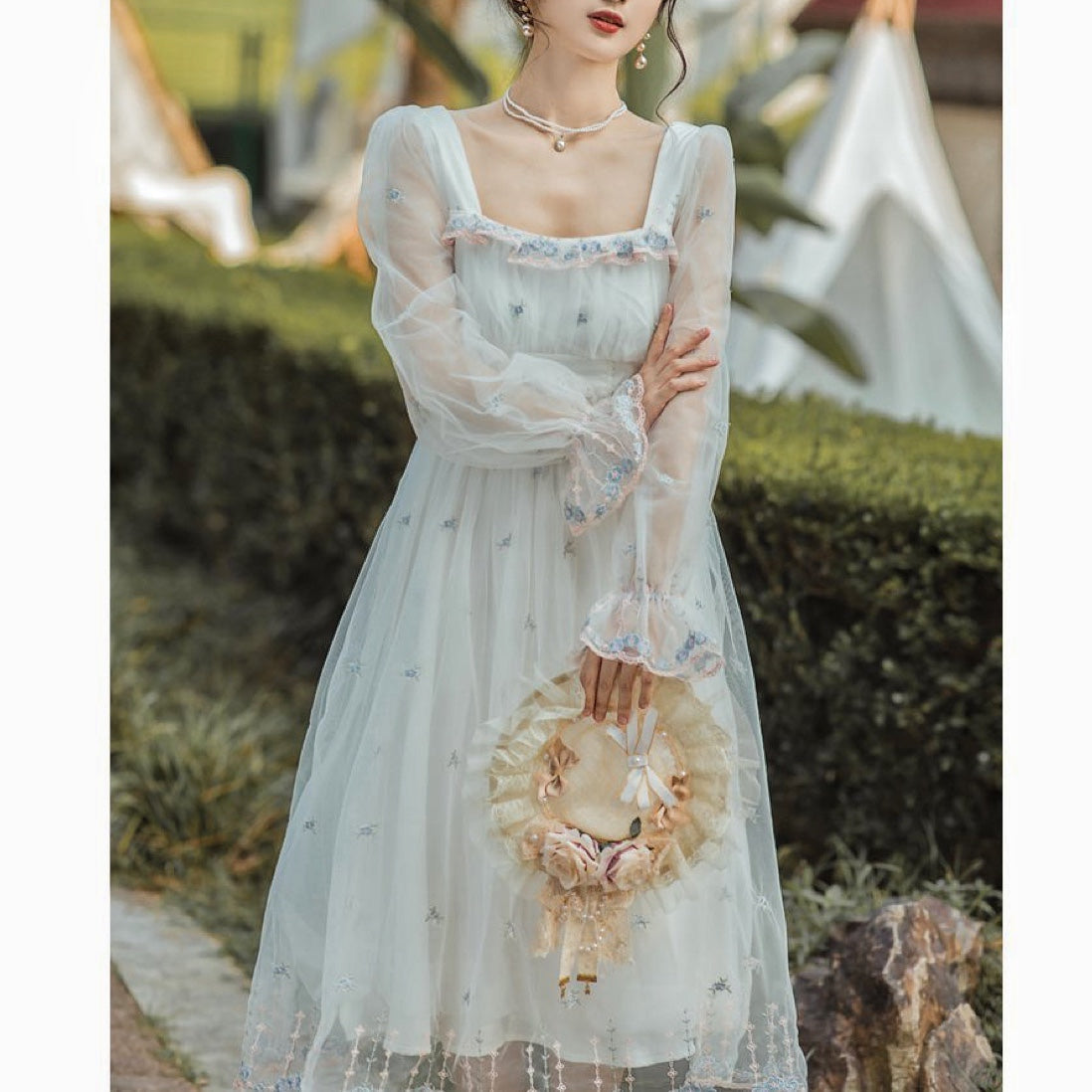 Delicate Embroidered Tulle Fairytale Princess Dress Fairycore Fashion