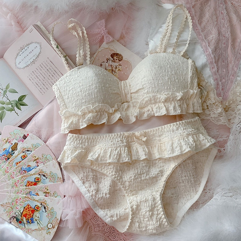 Sweet Ruffles Girly Kawaii Princess Nymphet Lolita Lingerie Set Underwear