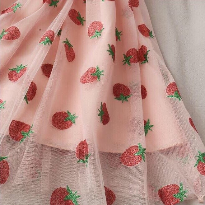 Strawberry embellished Mesh Fairy Dress Soft Girl Cottagecore Fashion