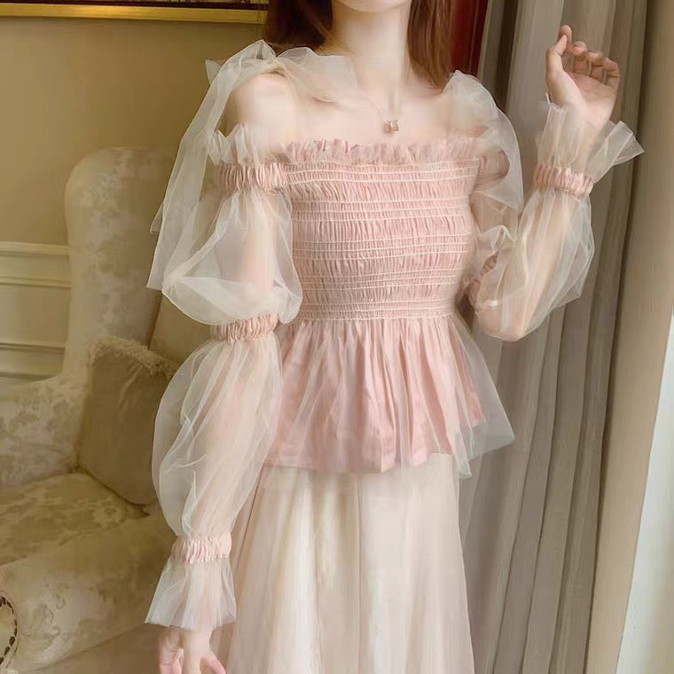 Tulle Ruffle Off-Shoulder Fairy Blouse 