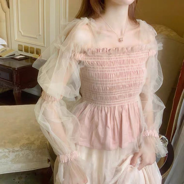 Tulle Ruffle Off-Shoulder Fairy Blouse 