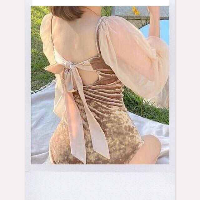 Velvet Goldlight Kawaii Lolita Long Sleeve Nymphet Swimsuit 
