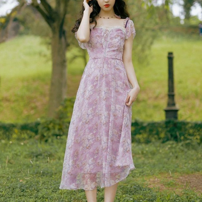 Rainglow Vintage-Style Princess Dress Soft Girl Cottagecore Fashion