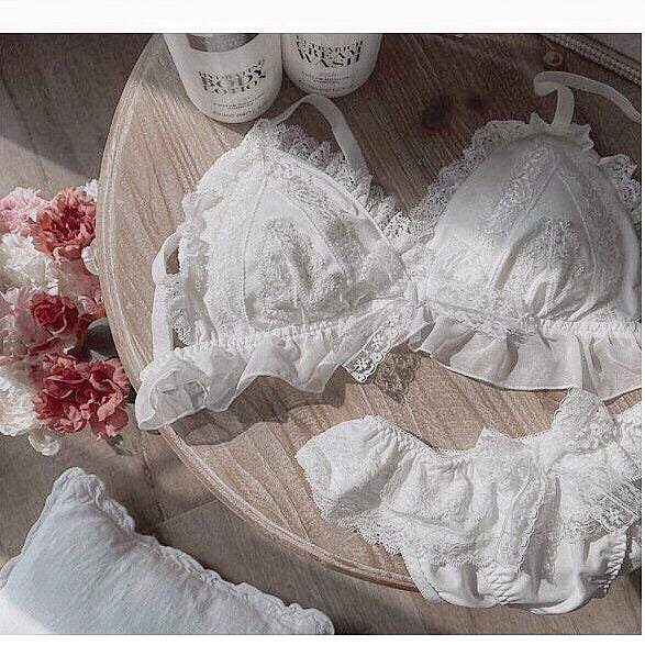 French girls retro Lolita underwear white lace bra set BY9056