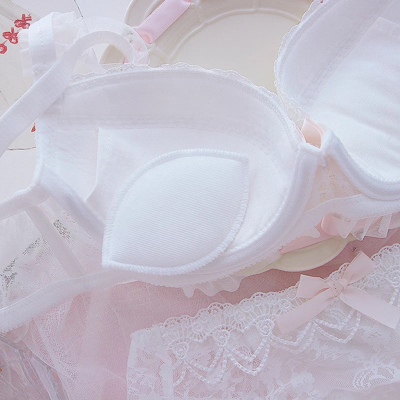 White Lace & Pearls Kawaii Princess Girly Lingerie Set 