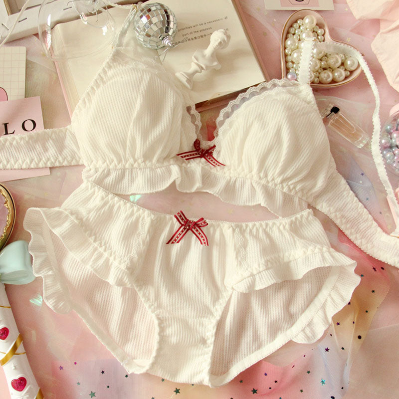 White Wedding Hanayome Petals Bra & Panties Set Underwire Underwear Lolita  Cute