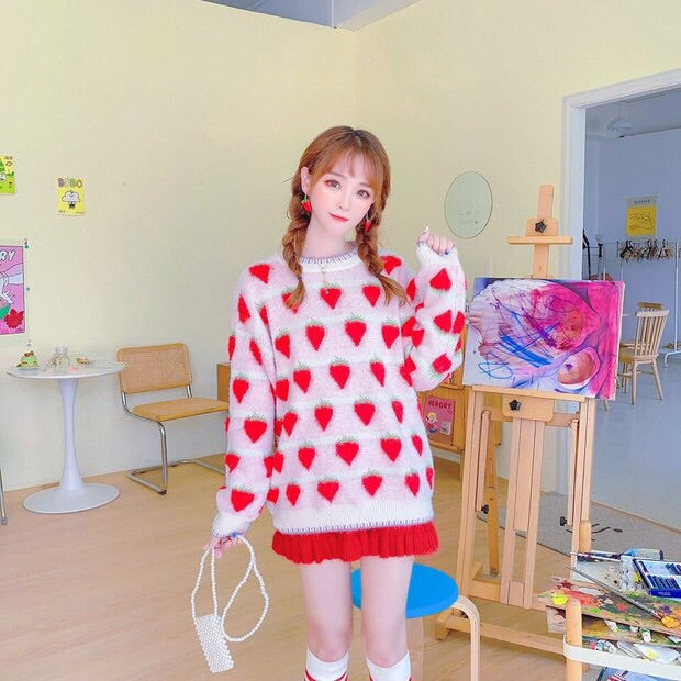 Winter Strawberry Kawaii Aesthetic Sweater 