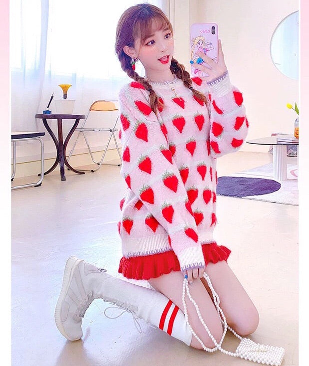 Winter Strawberry Kawaii Aesthetic Sweater 