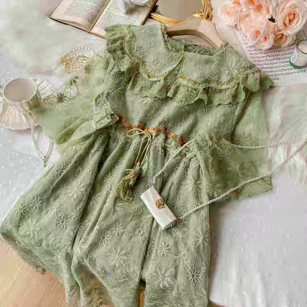 Green Fairycore Lace Goblincore Dress
