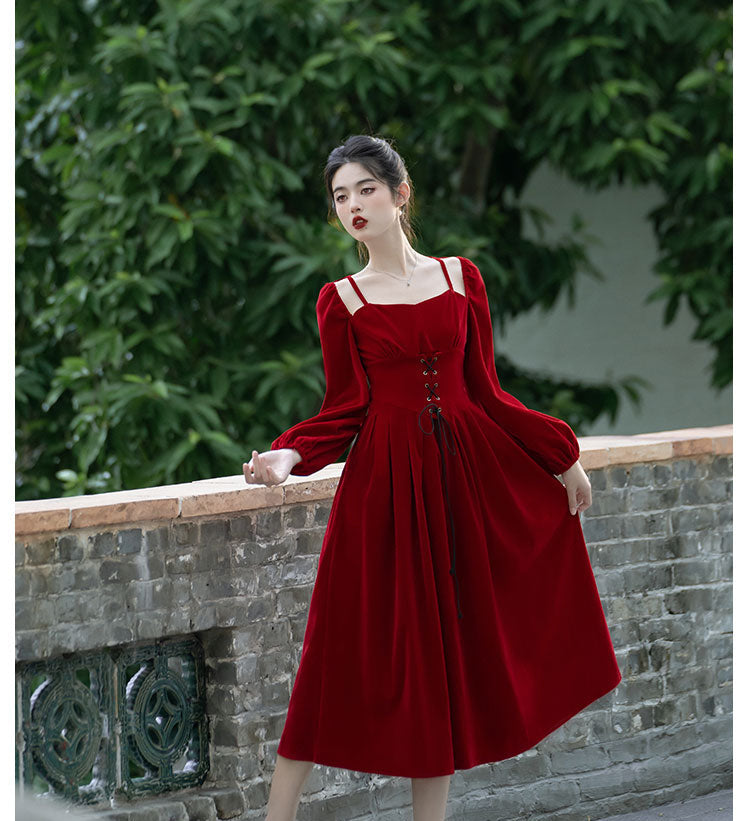 Raven Le Doux Romantic Royalcore Red Velvet Dress