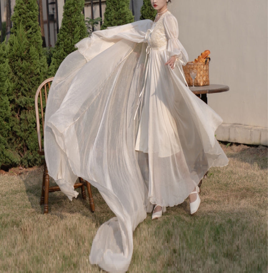 Drifting in The Breeze Romantic Royalcore Long Train Dress Gown