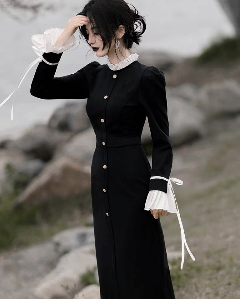 Vamp Lady Black Witchy Dark Academia Dress Witchcore Aesthetic Vamp Lady Black Witchy Dark Academia Dress Witchcore Aesthetic
