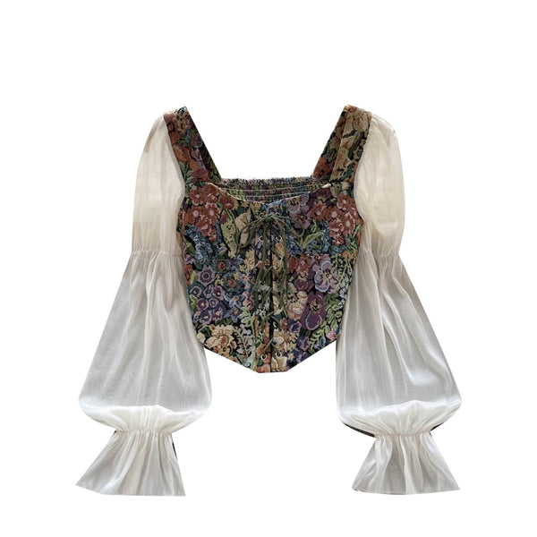 Floral Cottagecore Bustier Tapestry Top