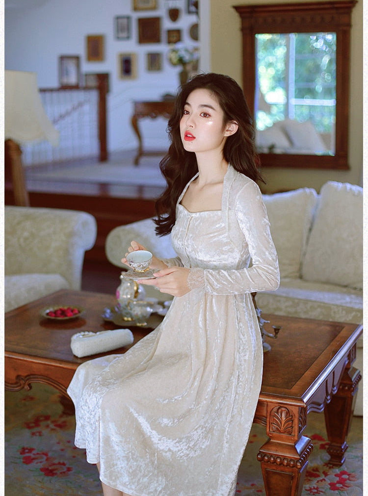 Pearl Princess Aesthetic Fairycore Velvet Dress