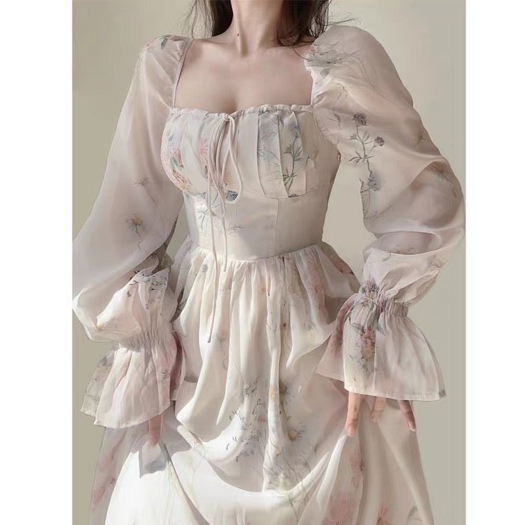 Floral Princesscore Retro Fairy Dress Cottagecore Fashion