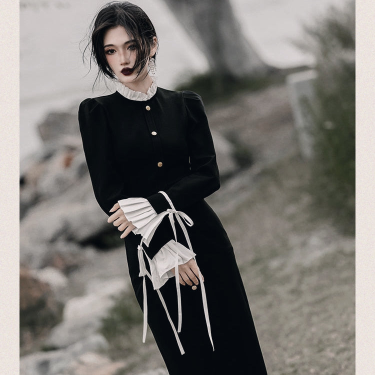 Vamp Lady Black Witchy Dark Academia Dress Witchcore Aesthetic Vamp Lady Black Witchy Dark Academia Dress Witchcore Aesthetic