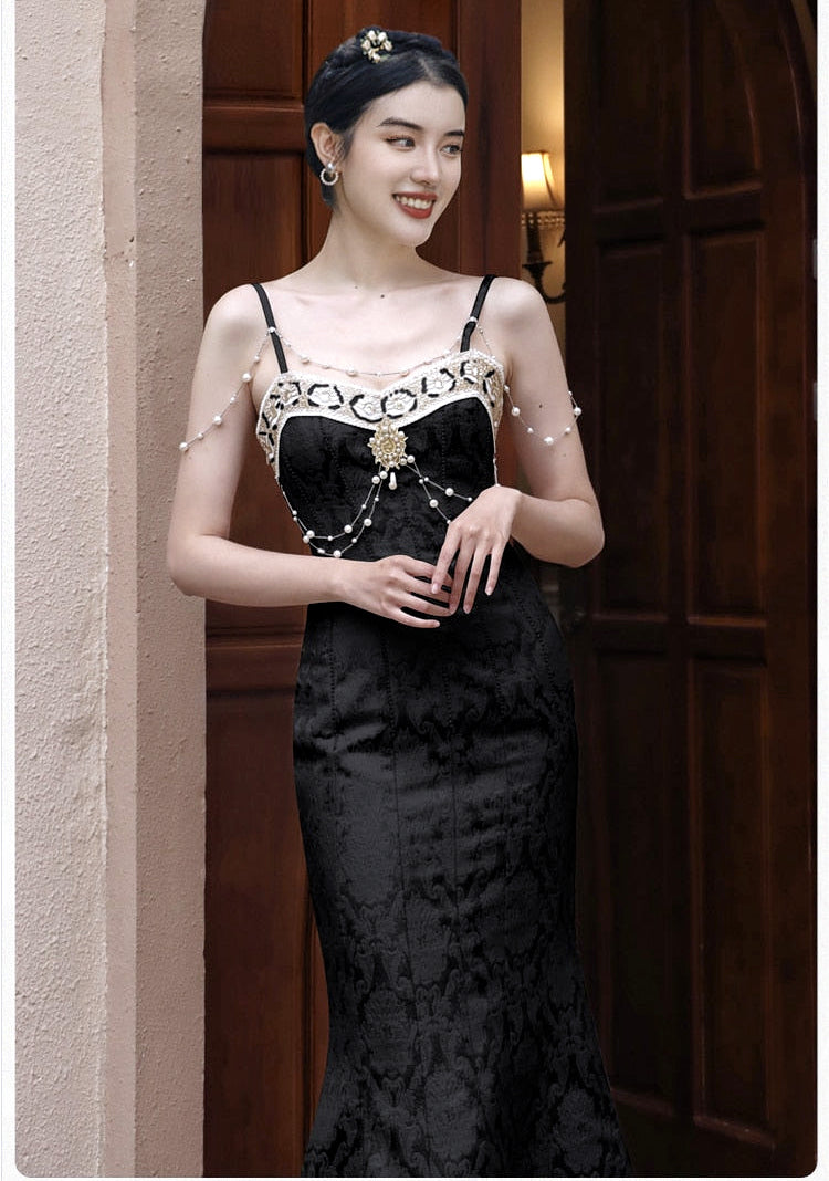 Black Baroque Pearl Dark Princess Royalcore Dress