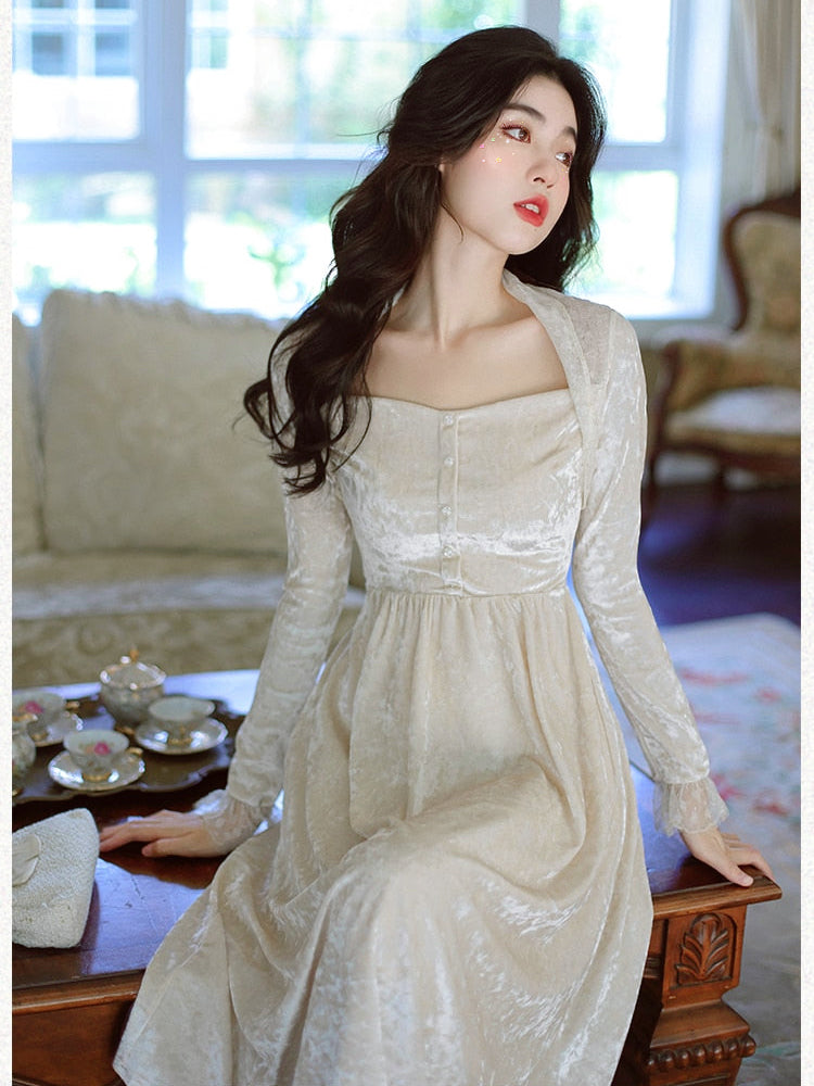 Pearl Princess Aesthetic Fairycore Velvet Dress