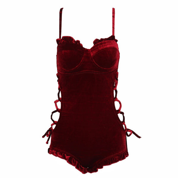 Dark Scarlet Velvet Swimsuit