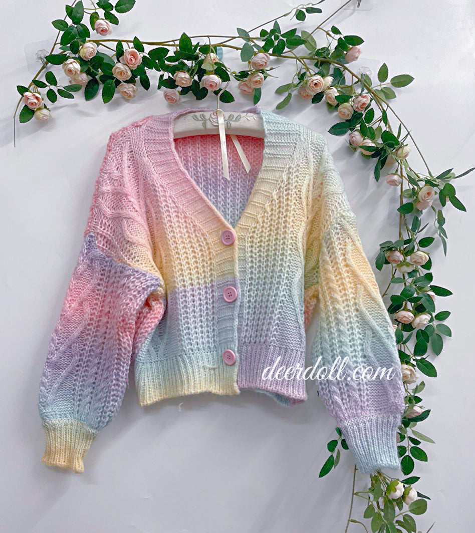 Pastel Rainbow Cropped Sweater Cardigan Kawaii Fashion Aesthetic