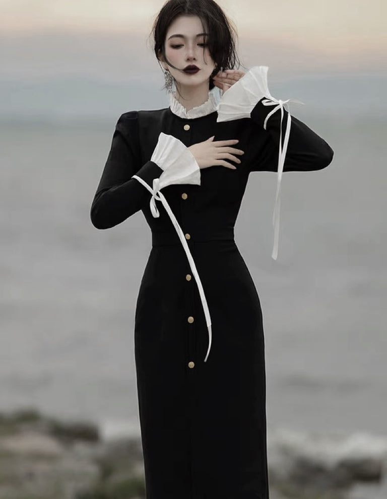 Vamp Lady Black Witchy Dark Academia Dress