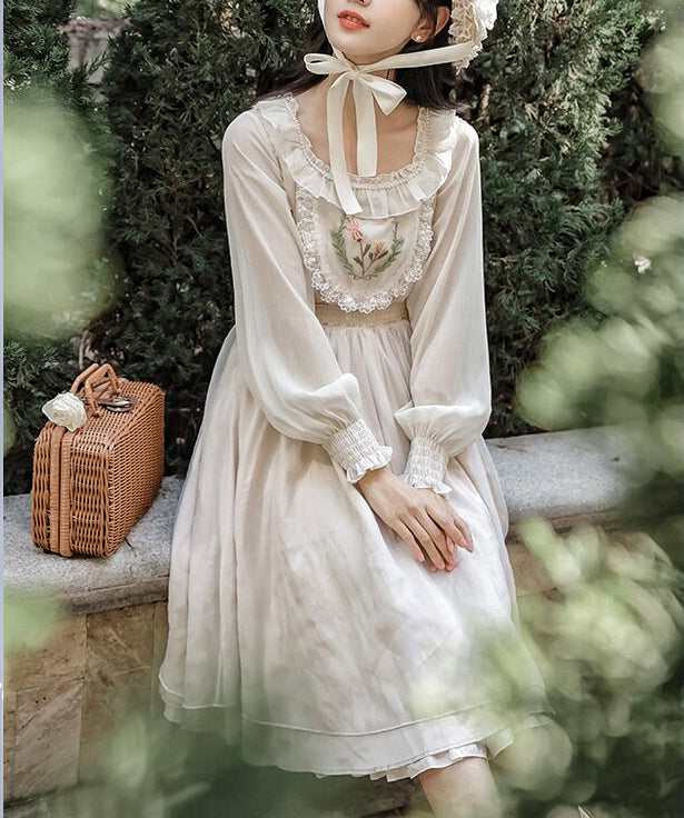 Beatrix Victorian Embroidered Lace Cottagecore Dress