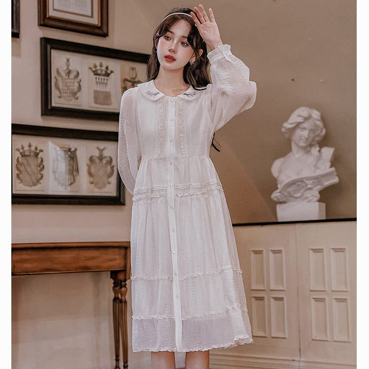 Acacia Light Academia Dress with Lace and Embroidery