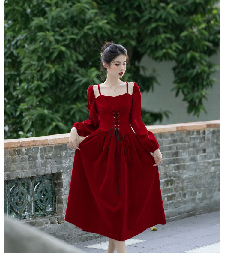 Raven Le Doux Romantic Royalcore Red Velvet Dress
