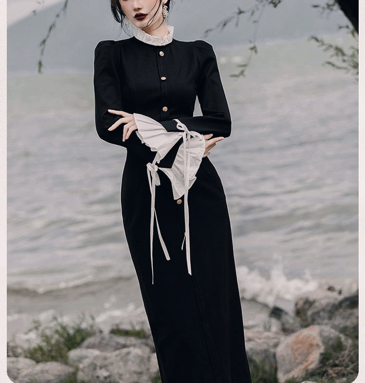Vamp Lady Black Witchy Dark Academia Dress Witchcore Aesthetic Vamp Lady Black Witchy Dark Academia Dress Witchcore Aesthetic
