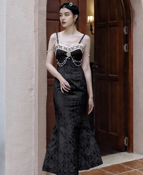 Black Baroque Pearl Dark Princess Royalcore Dress