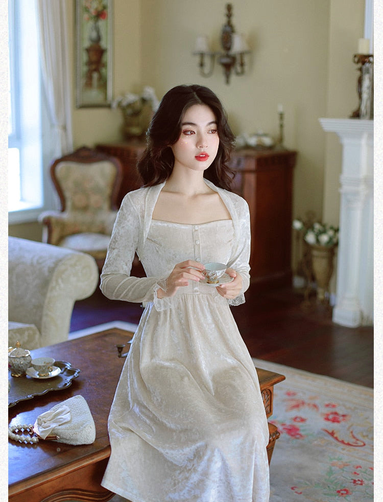 Pearl Princess Aesthetic Fairycore Velvet Dress