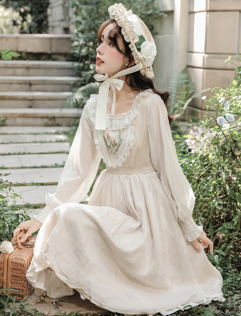 Beatrix Victorian Embroidered Lace Cottagecore Dress